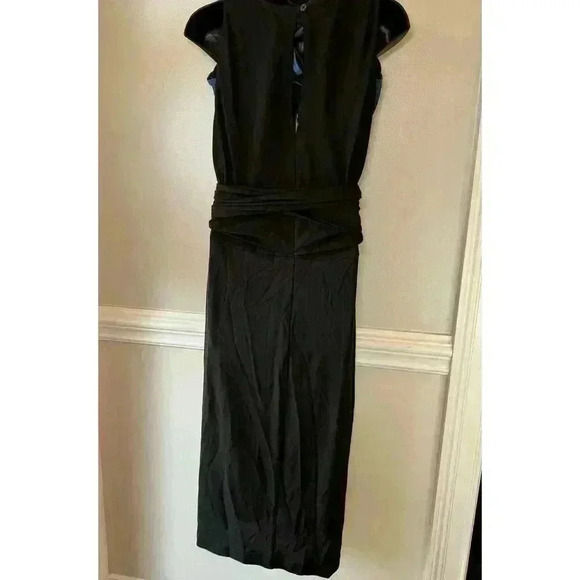 Lauren Ralph Lauren Faux Wrap Belt Midi Black Dress W/ Keyhole Back Size L - Picture 11 of 11
